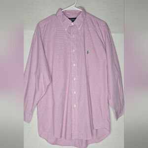 Ralph Lauren Dress Shirt Men 16.5 32/33 Purple Gingham Long Sleeve Green Pony